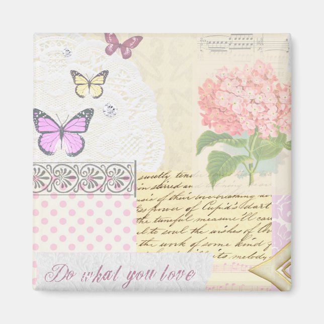 Aimant Do what you love - Girly Pink & Cream collage (Devant)