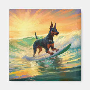 Aimant Doberman Beach Surf Peinture