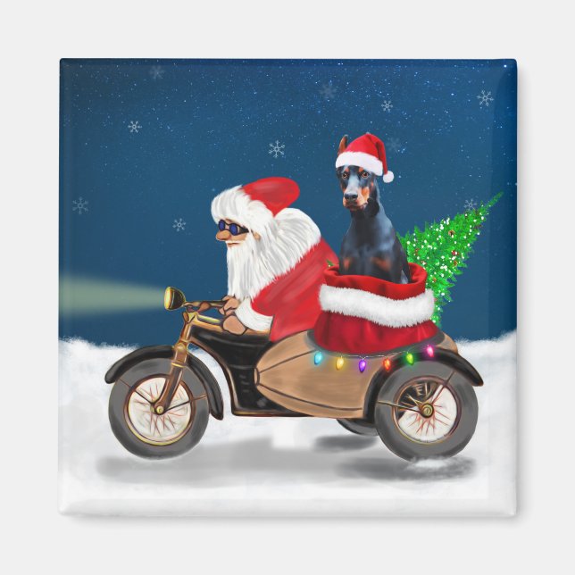 Aimant Doberman Chien Noël Père Noël (Devant)