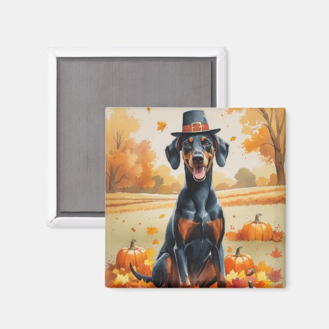 Aimant Doberman Dans Les Feuilles D'automne Art De Thanks (Recto/Verso)