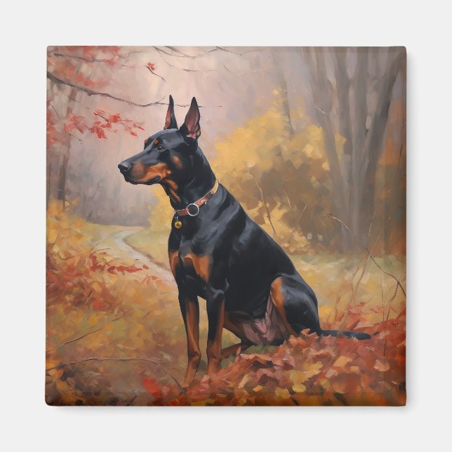 Aimant Doberman en automne Feuilles automne Inspire (Devant)