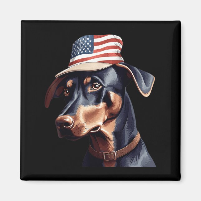 Aimant Doberman Pinscher avec le drapeau américain Jour d (Devant)