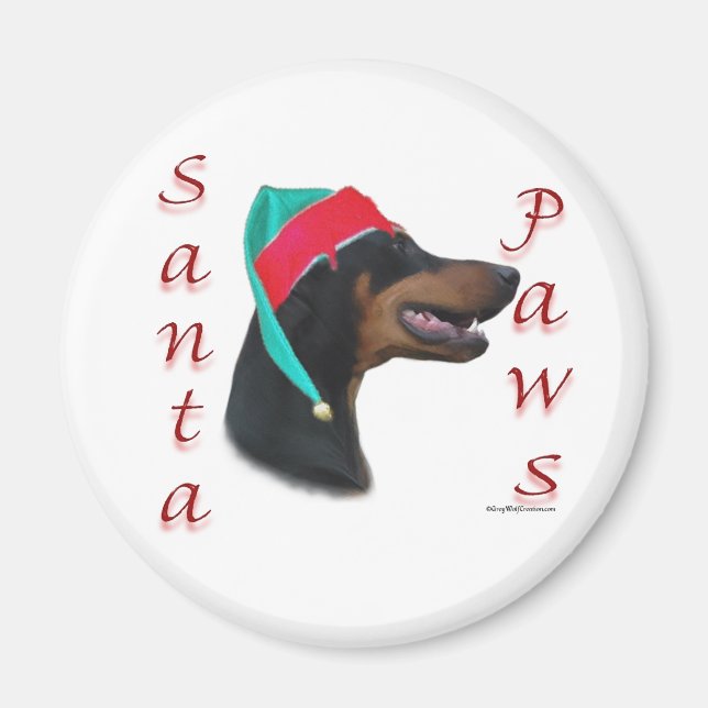 Aimant Doberman Pinscher (blk) Père Noël Paws (Devant)