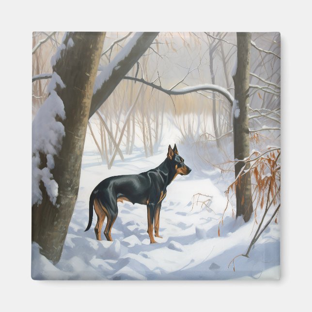 Aimant Doberman Pinscher Laissez Tomber la Neige Noël (Devant)