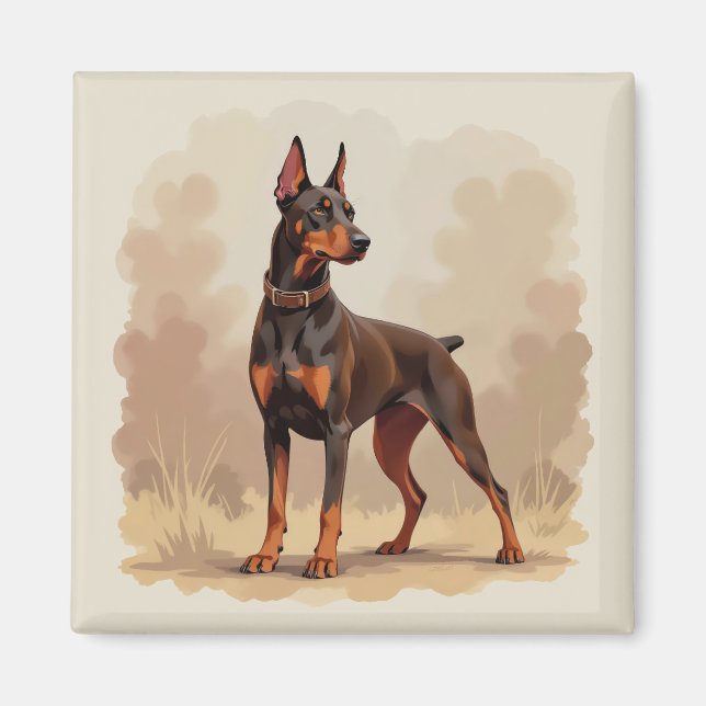 Aimant Dobermann Pinscher Chien Brun Rouille Rouge (Devant)
