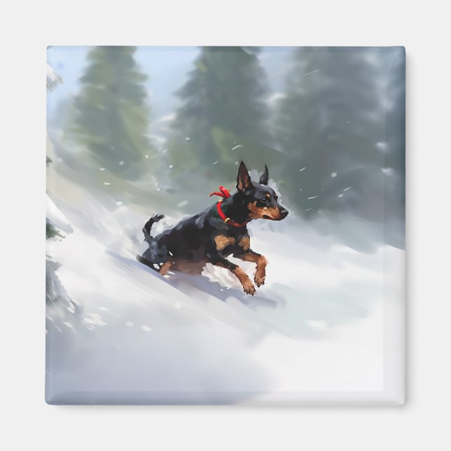 Aimant Dobermann Pinscher Noël neige hiver (Devant)