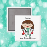 Aimant Docteur Super Hero Femme Kawaii Cute<br><div class="desc">Connaissez-vous une femme médecin qui travaille dur ? Montrez-leur un peu d'appréciation avec cet aimant à thème médecin! Cet aimant est composé d'une femme médecin habillée de gommes, d'un manteau de laboratoire et d'un stéthoscope seul avec une cape de super héros. Le texte dit, "Les médecins sont de super héros"....</div>