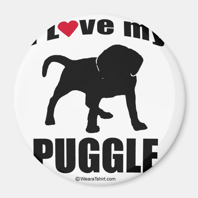 AIMANT "DOG BREED" - PUGGLE - "J'AIME MON PUGGLE" (Devant)