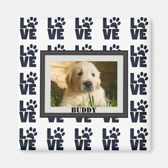 Aimant Dog Cat Love Paw Print Personalized Photo (Devant)