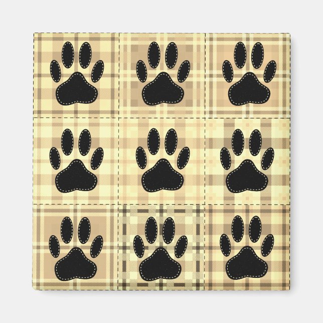 Aimant Dog Paw Cartoon Pattern Quilt In Sepia (Devant)