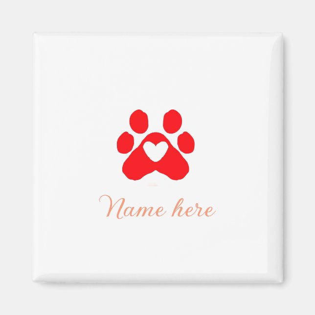 Aimant Dog paw red heart pet add name text animal paw  (Devant)
