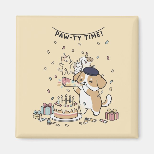 Aimant Dog With Party Horn Cute Kawaii Home Decor Art (Devant)