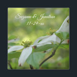 Aimant Dogwood Flowers Personalized Wedding<br><div class="desc">Lovely pair of spring time white wild dogwood blossoms flower photography by Susan wedding favor refrigerator magnet. Fill in your information in the template. Make more changes to text and font size, style, and color by clicking on Customize. This design is available on many products in my gallery. Please visit...</div>