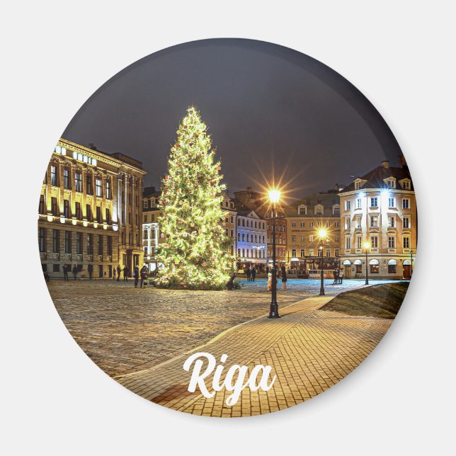 Aimant Dôme Carré avec sapin de Noël à Riga (Devant)