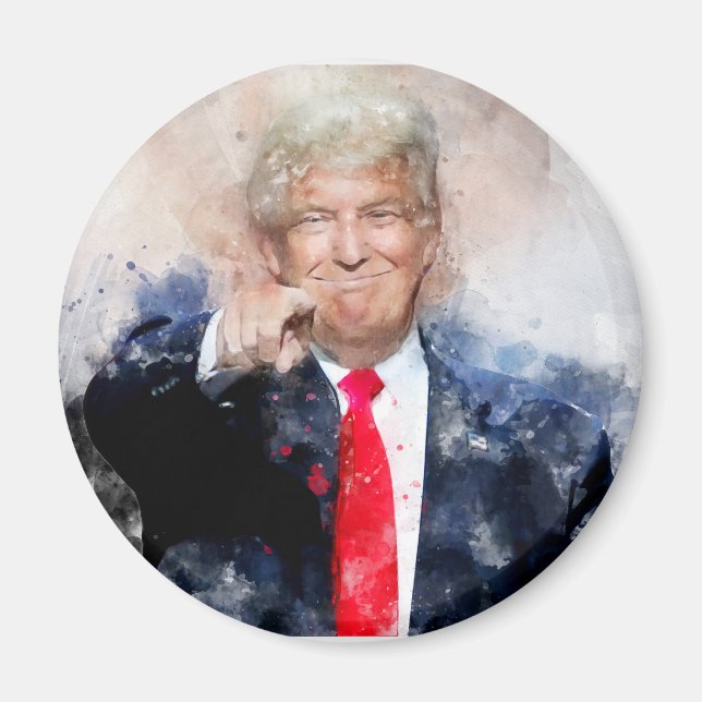 Aimant Donald Trump pointant le portrait aquarelle (Devant)