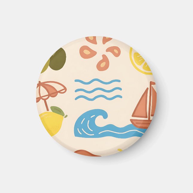 Aimant Doodle d'été plage citron ambiances ludiques (Devant)