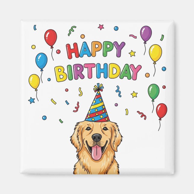 Aimant Doodle Golden Retriever Doodle Joyeux anniversaire (Devant)