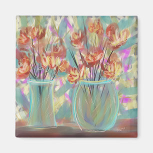 Aimant Double Vase Bouquet Turquoise Art original