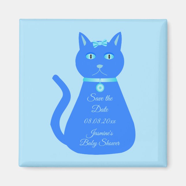 Aimant Douce Chaton Bleu Garçon Fête de Naissance Personn (Devant)