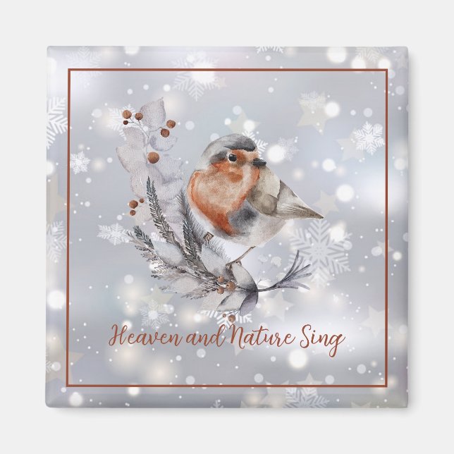 Aimant Douce oiseau d'hiver et neige coutume de vacances  (Devant)