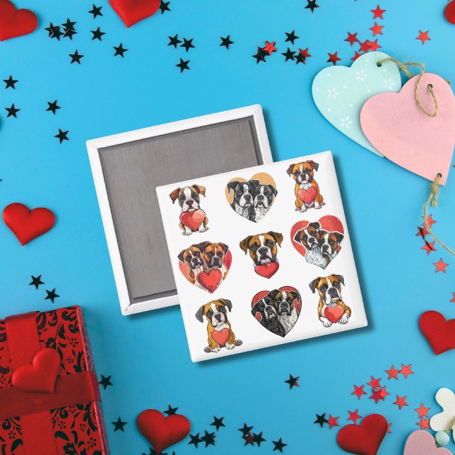 Aimant Doux Boxer Chien et Aquarelle du coeur (Sweet Boxer Dog and Heart Watercolor Magnet)