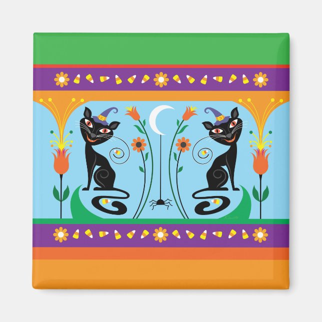 Aimant Doux favoris et fleurs effrayantes d'Halloween (Devant)