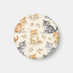 Aimant Doux Ginger et chaton gris aquarelle sans couture 