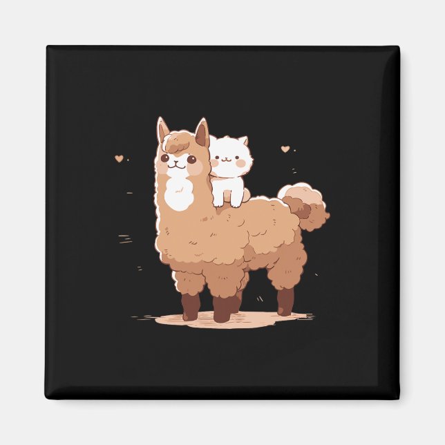 Aimant Doux lama et chat  (Devant)