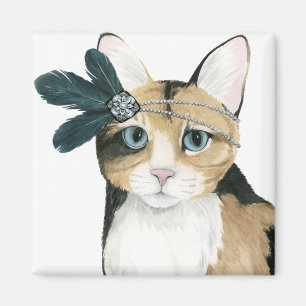Aimant Downton Cat   Bejeweled With Feathers