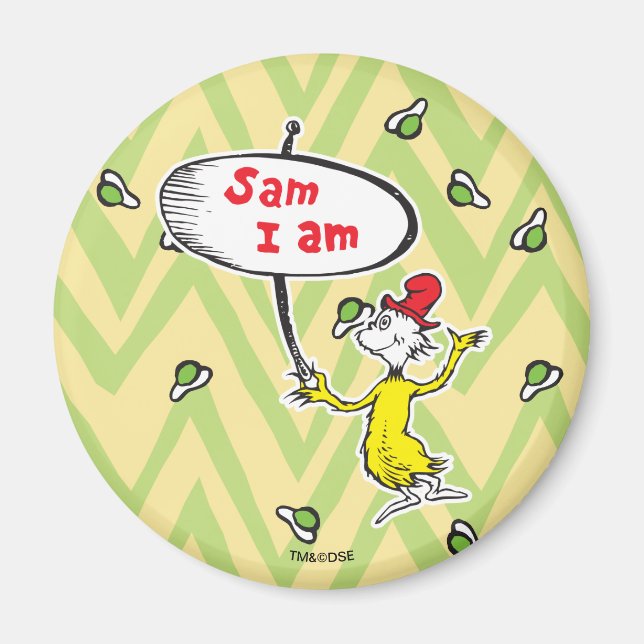 Aimant Dr. Seuss | Sam-I-Am tenant une pancarte (Devant)