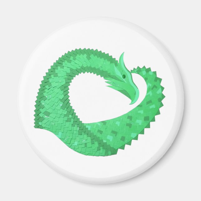 Aimant dragon à coeur vert sur fond blanc (Devant)
