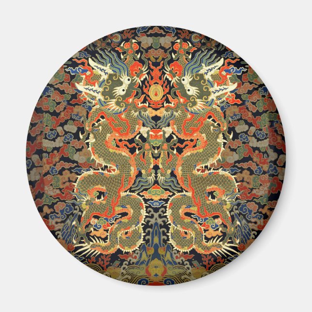 Aimant Dragon Asiatique Chinois Coloré Art (Devant)