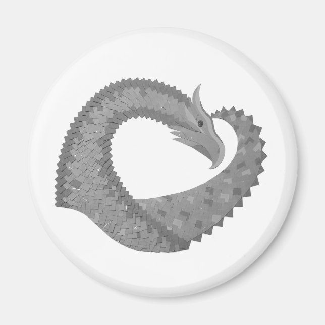 Aimant Dragon au cœur gris sur fond blanc (Devant)