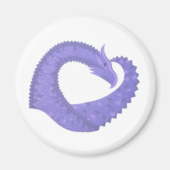 Aimant dragon coeur lavande sur fond blanc (Devant)