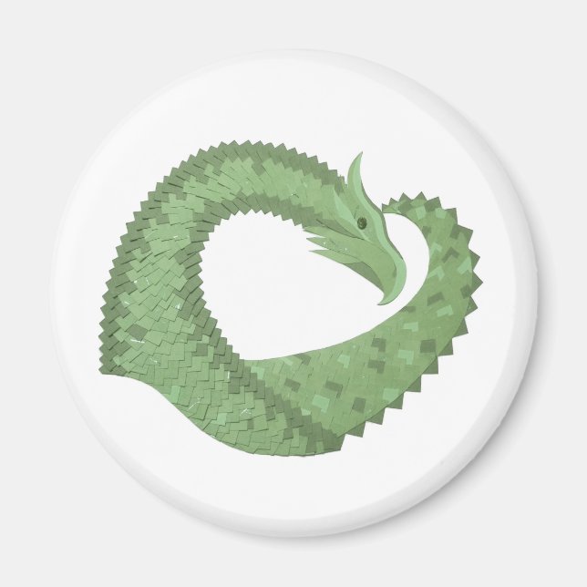 Aimant Dragon coeur vert olive sur fond blanc (Devant)