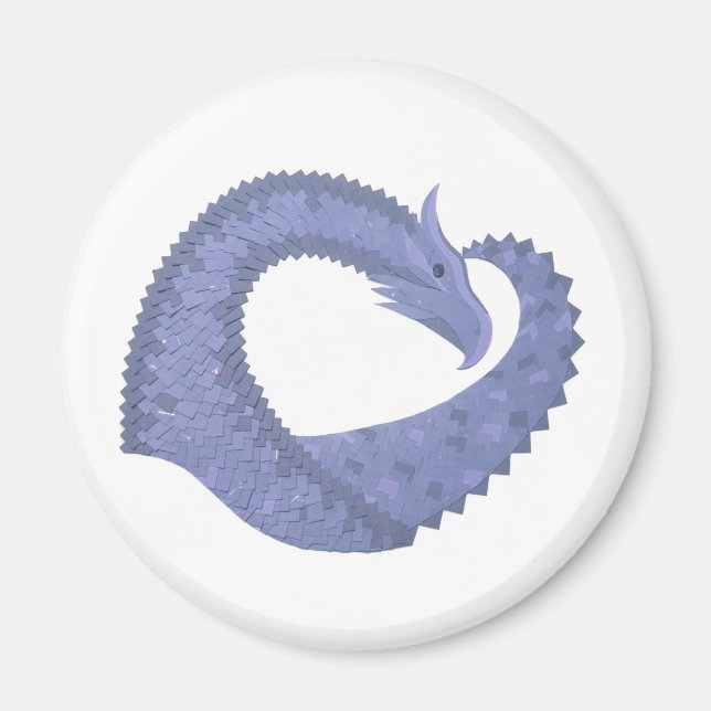 Aimant Dragon de coeur gris bleu sur blanc (Devant)