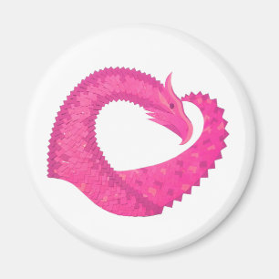 Aimant Dragon de coeur rose chaud sur blanc