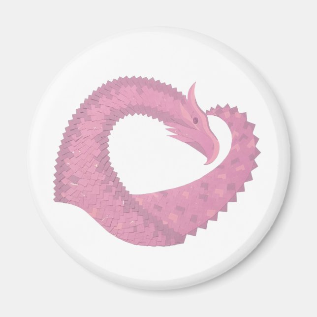 Aimant Dragon de coeur rose sur blanc (Devant)