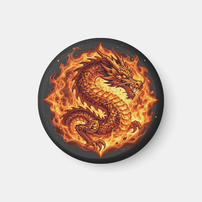 Aimant Dragon de feu orange ardent Cadeau pour hommes (Devant)