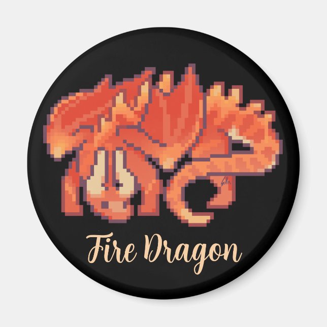 Aimant Dragon de feu, Pixelart, Pixel Art (Devant)