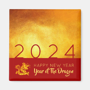 Aimant Dragon de Nouvel An Chinois 2024 Rouge Gold SqM