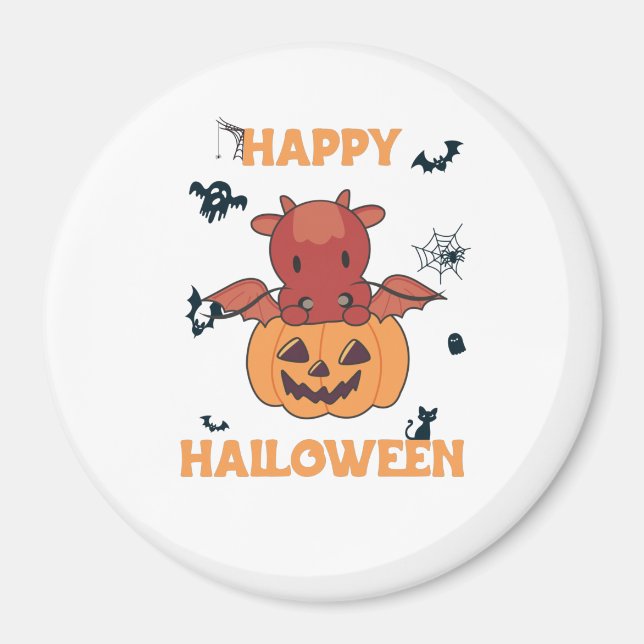 Aimant Dragon En Citrouille Dragon Doux Halloween heureux (Devant)