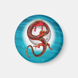 Aimant Dragon Lune Rouge Fantastique Artistique