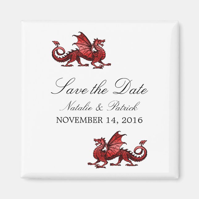 Aimant Dragon rouge Enregistrer l'aimant de date (Devant)