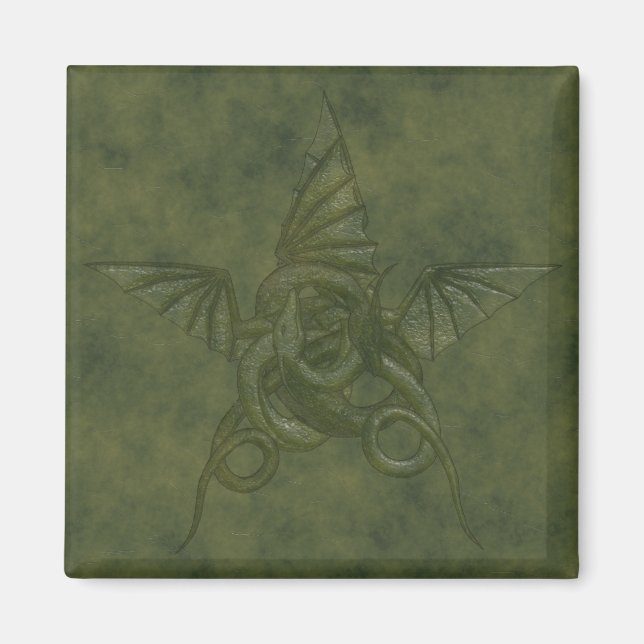 Aimant Dragon Star - Embossée en cuir vert (Devant)