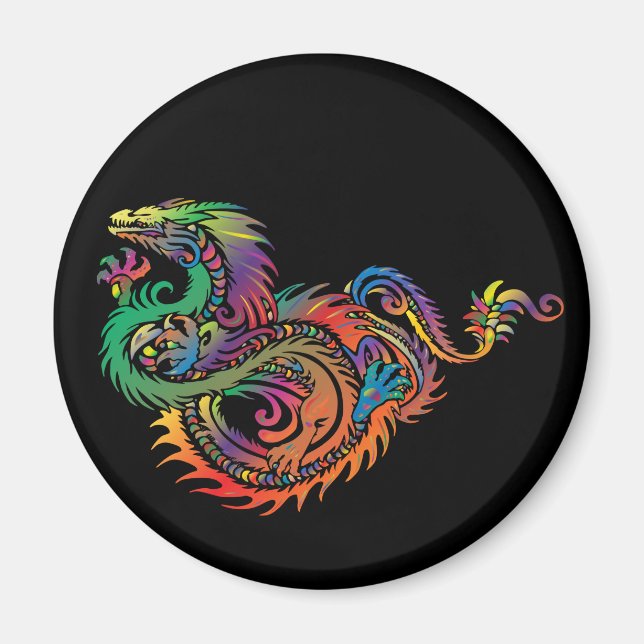 Aimant Dragon tribal coloré (Devant)