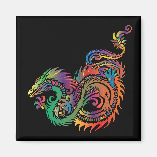 Aimant Dragon tribal coloré (Devant)