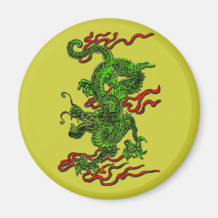 Aimant Dragon vert avec les rubans rouges habillement et
