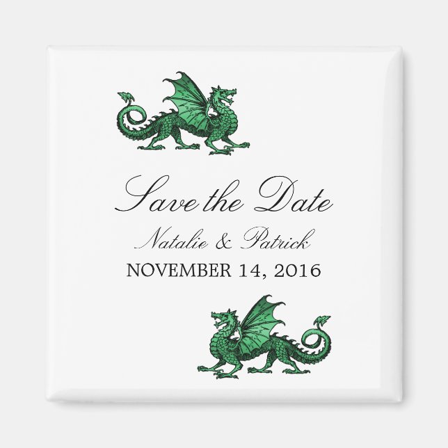 Aimant Dragon vert Enregistrer l'aimant de date (Devant)