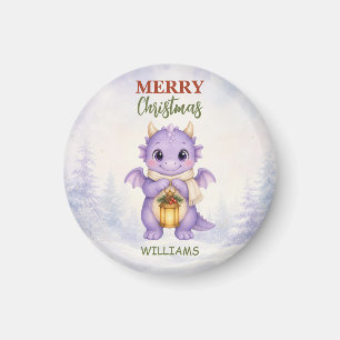 Aimant Dragon Violet Joyeux Noël Nom de Famille Personnal